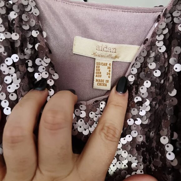 NWT Aidan Maddox Pewter Silver Sequin Dress - Picture 3 of 4